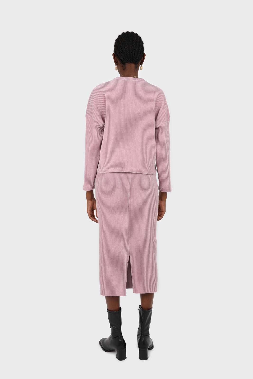Pink ribbed velvet midi skirt_2