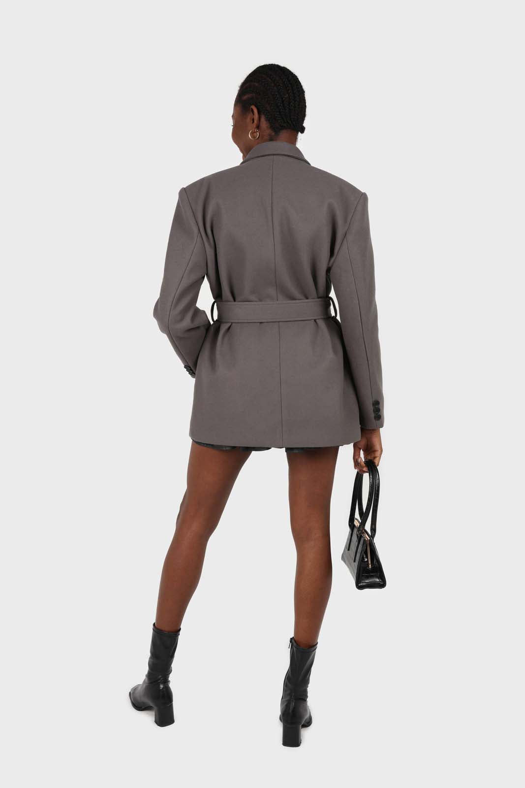 Charcoal wool blend oversized belted blazer_3