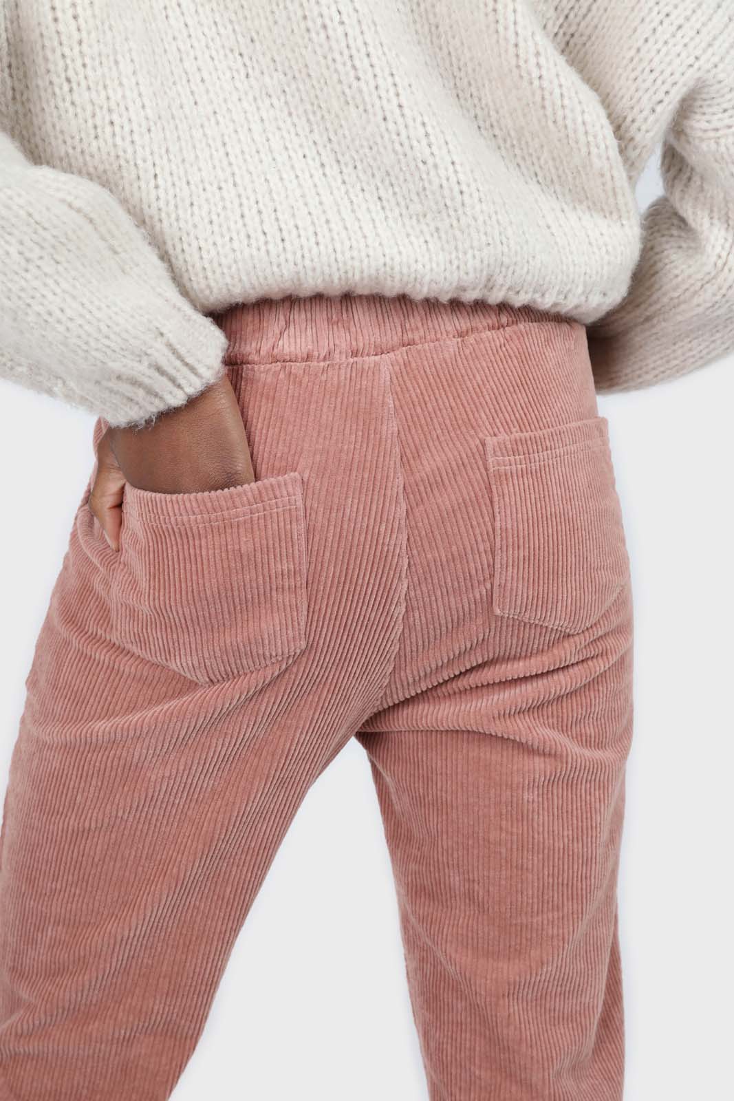 Pale pink corduroy drawstring loose fit trousers_4