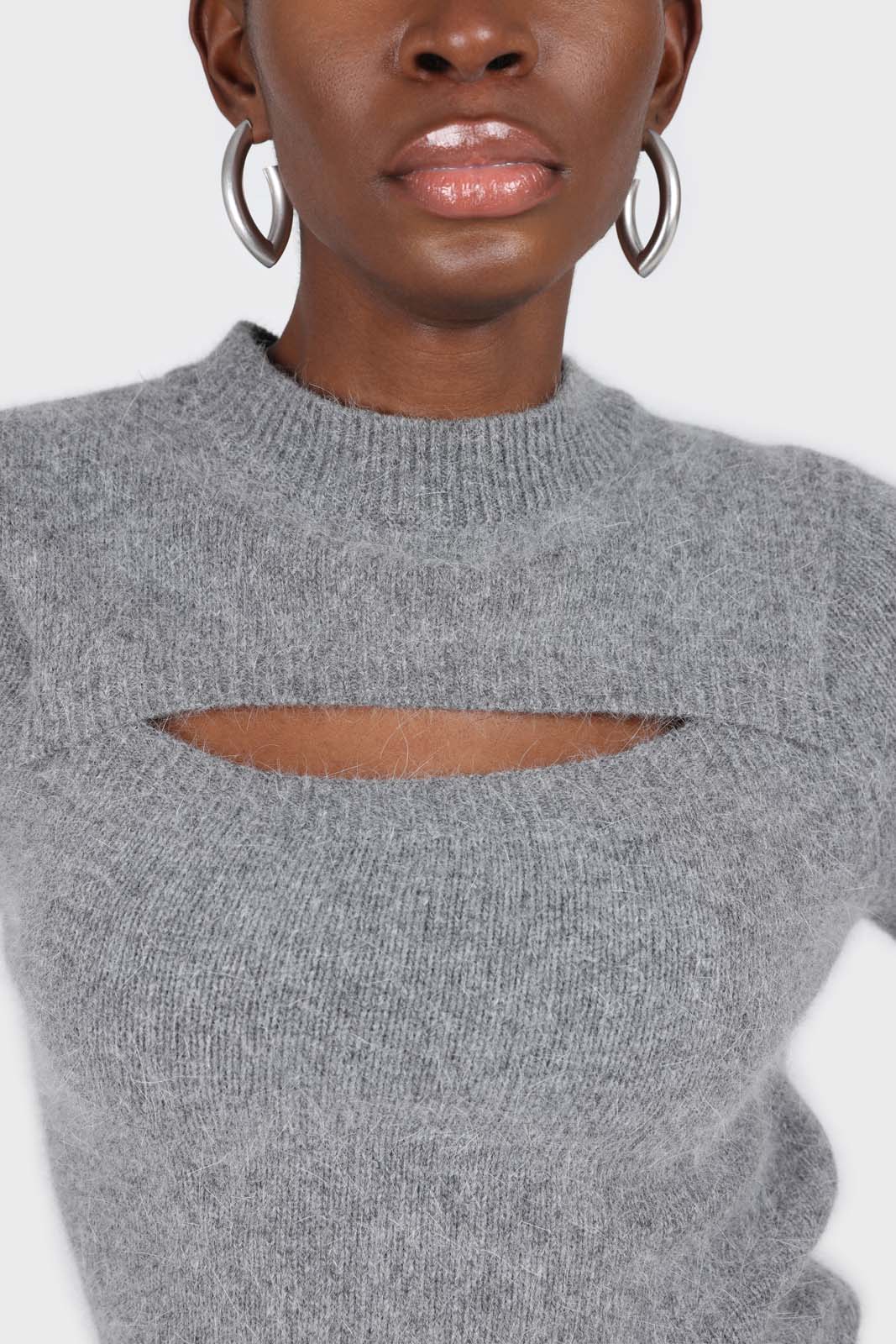 Charcoal peek chest angora wool blend knit top_3