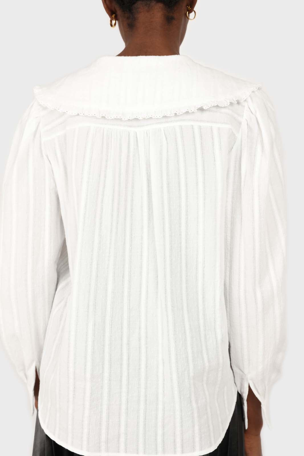 White lace trim large collar blouse_5