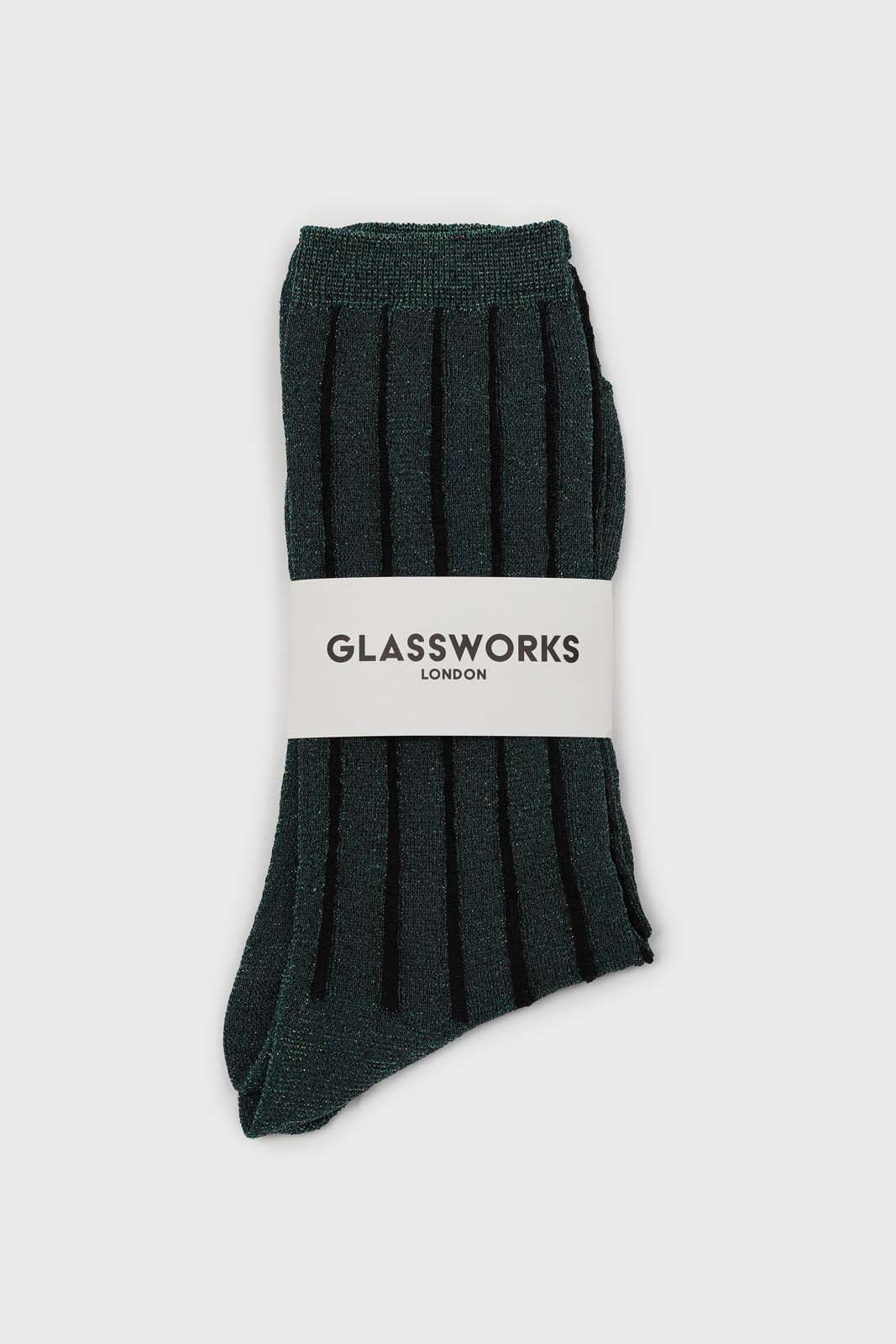 Green contrast metallic ribbed socks_3