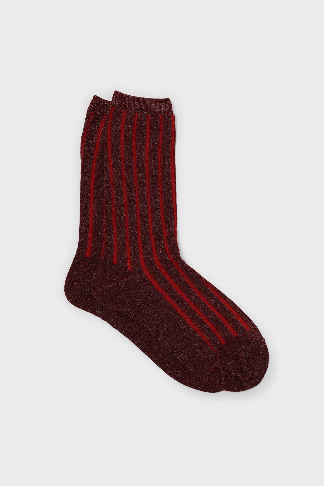 Red contrast metallic ribbed socks_1