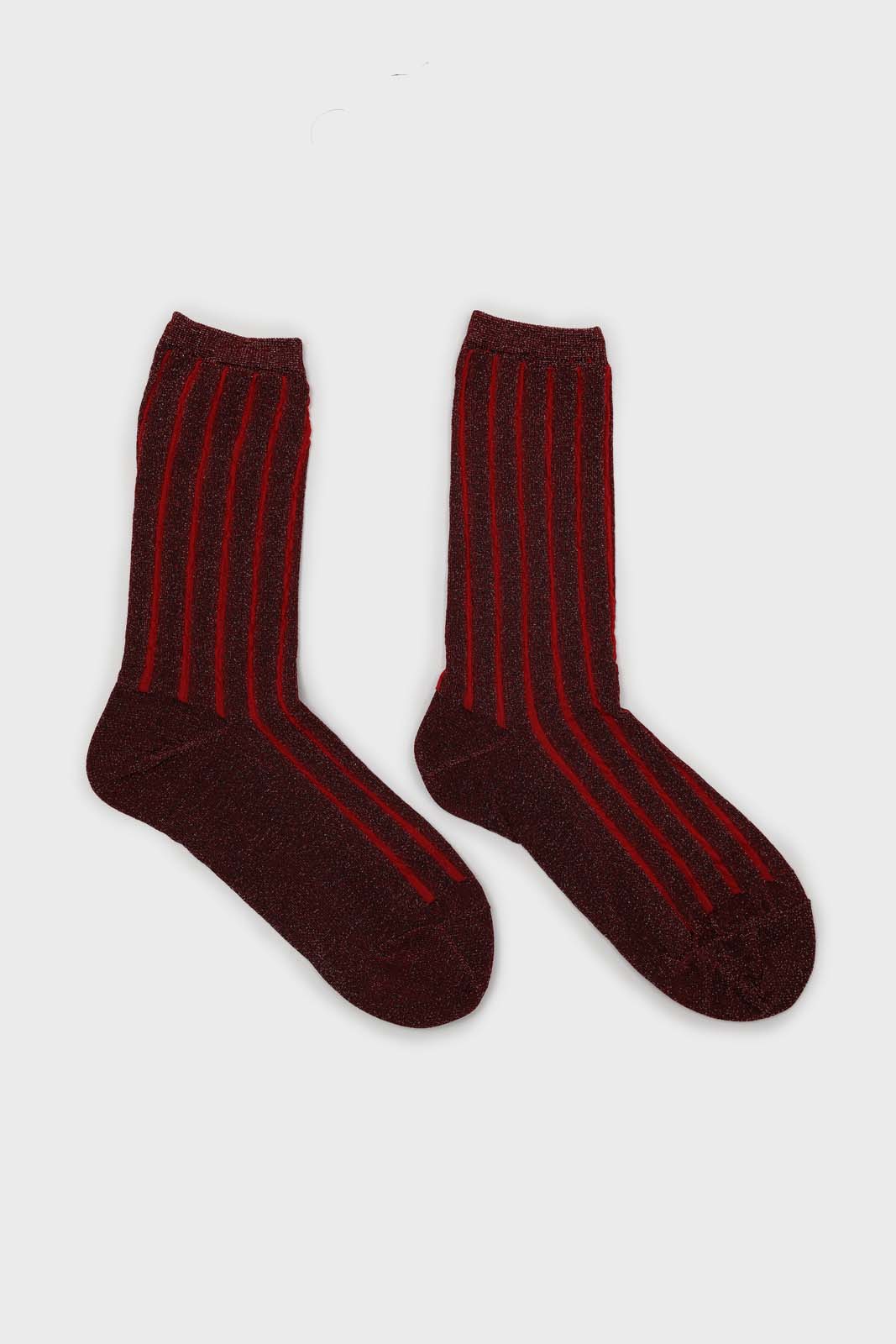 Red contrast metallic ribbed socks_3