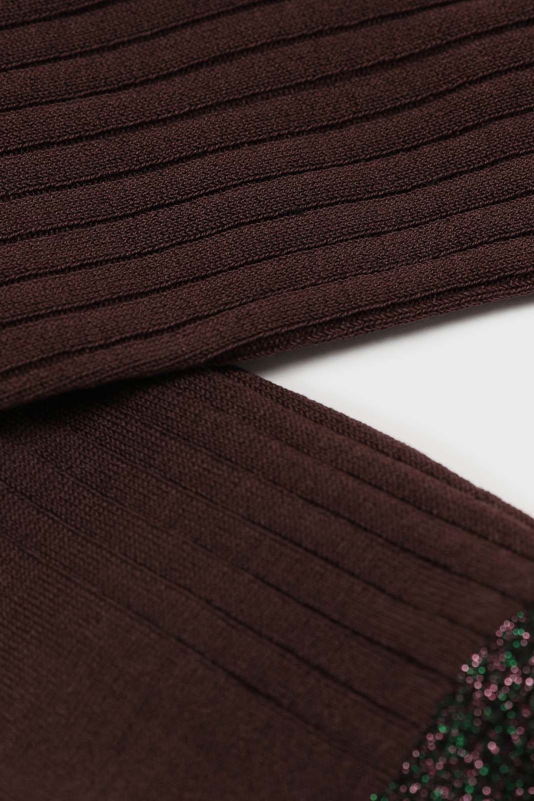 Brown contrast metallic trim socks_2
