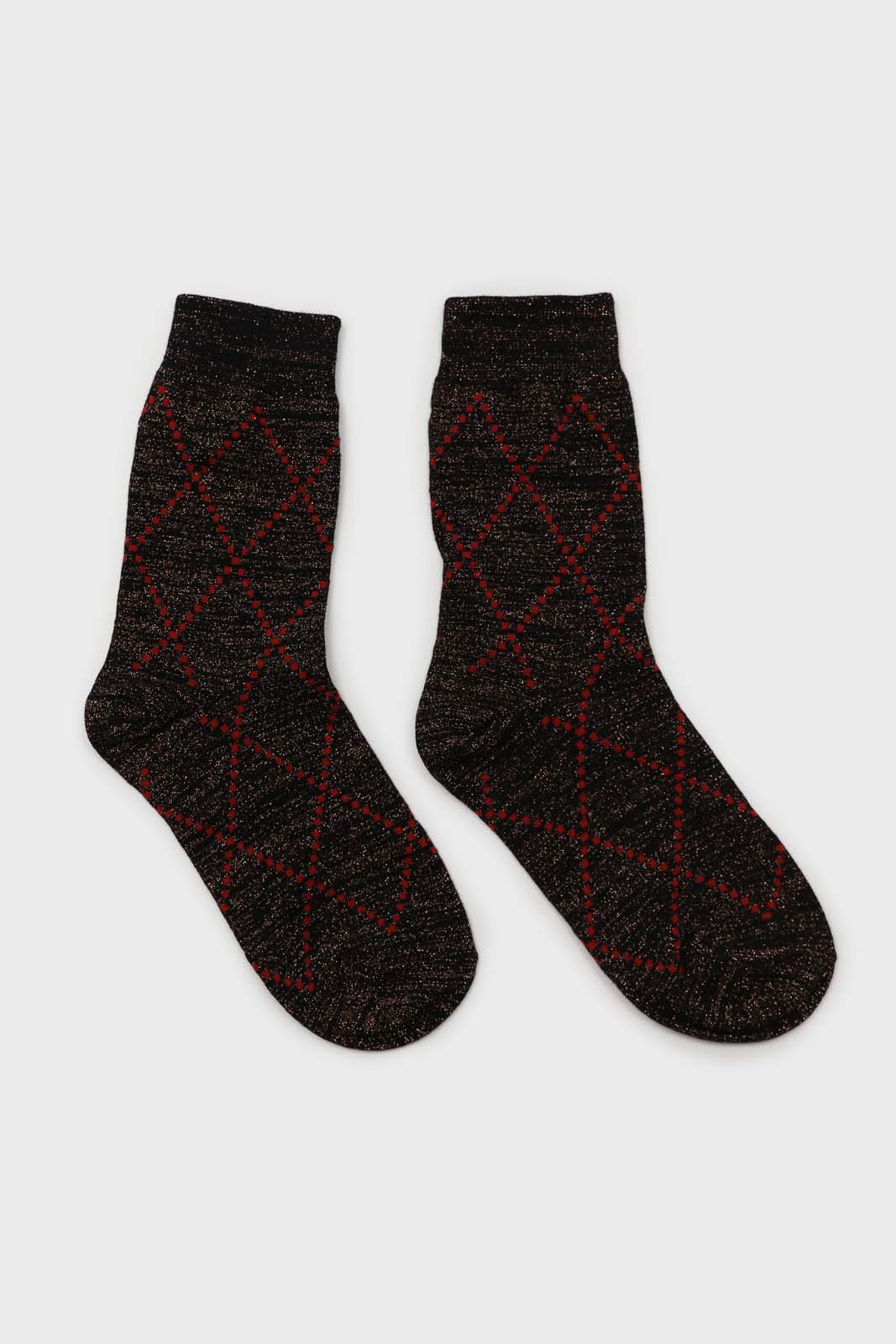 Black and orange dotted diamond metallic socks_4