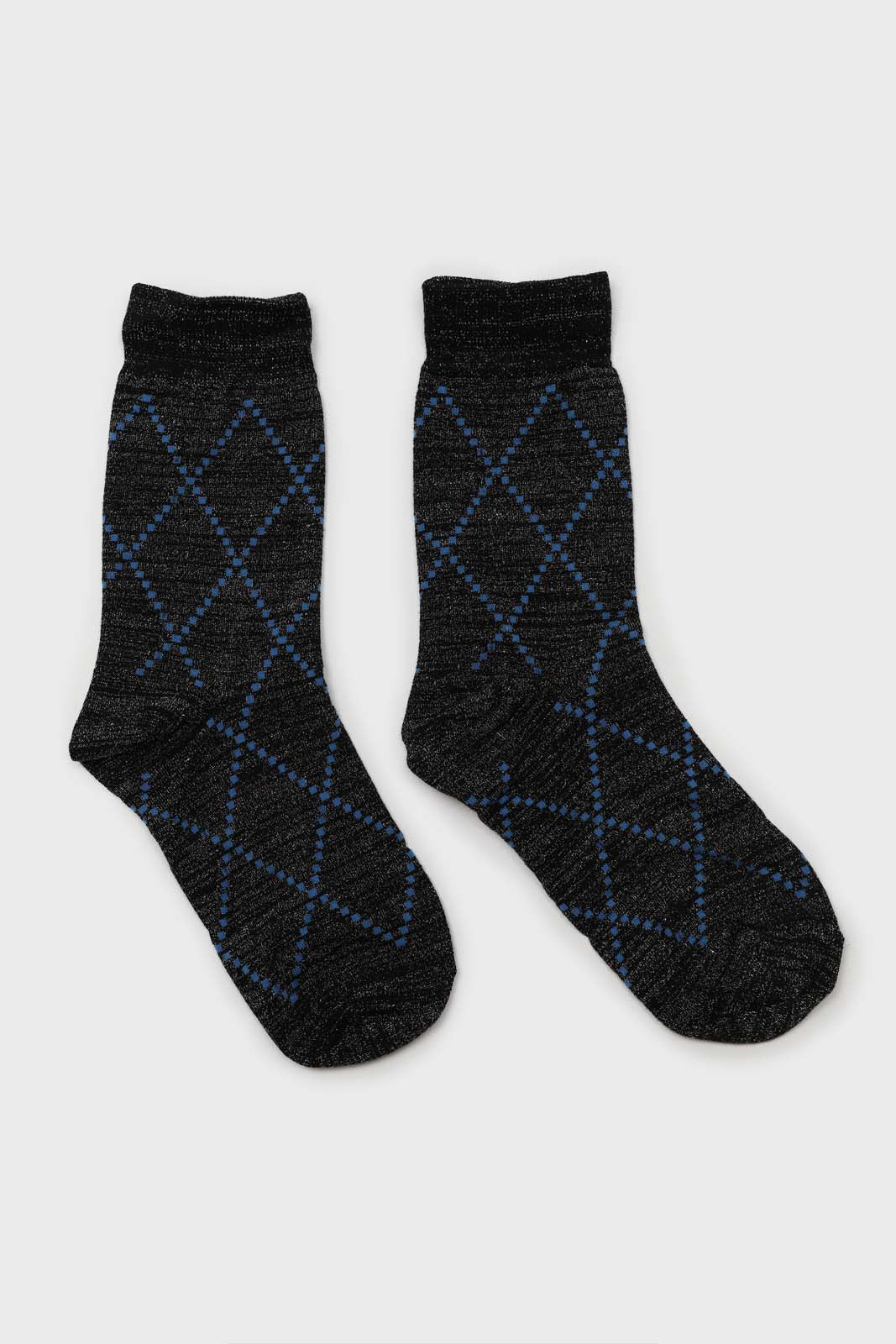 Black and blue dotted diamond metallic socks_4