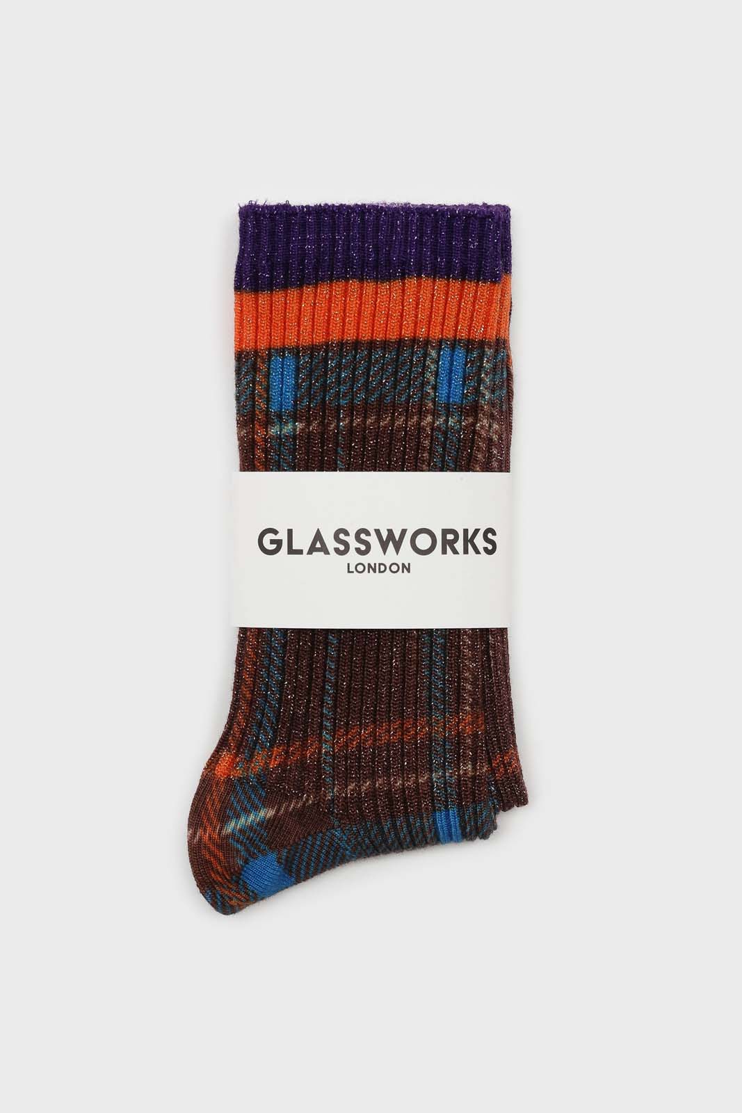 Brown and orange metallic checked socks_3
