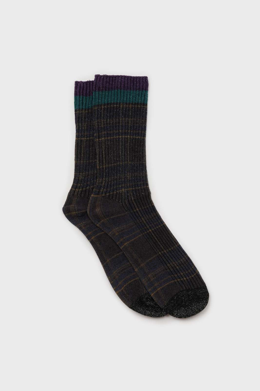 Navy and yellow metallic checked socks_1