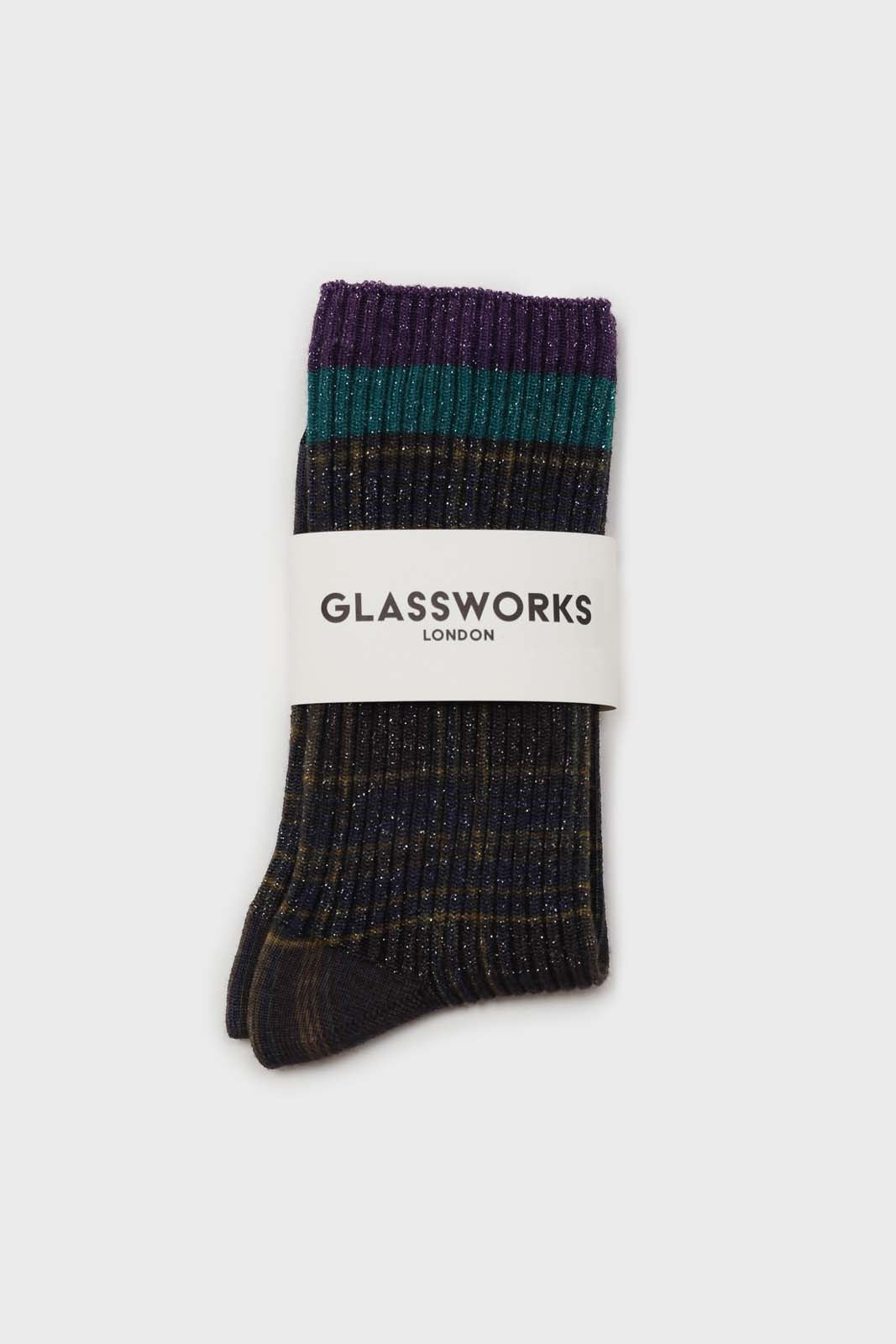 Navy and yellow metallic checked socks_3