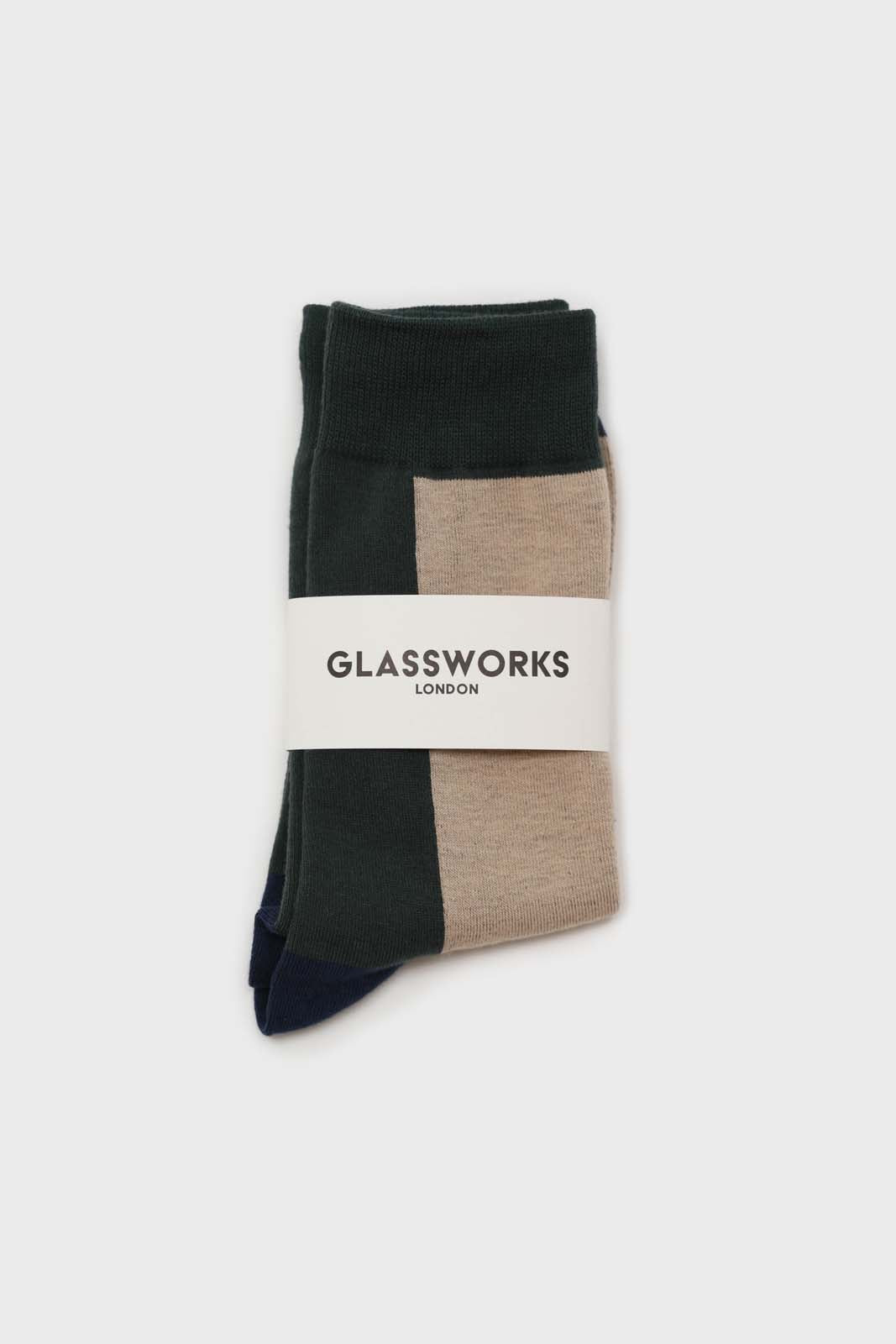 Light beige and green thick vertical strip socks_3