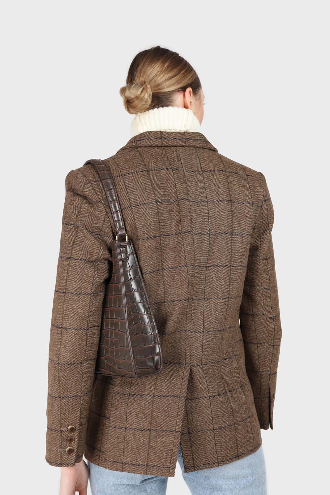 Beige checked wool blend patch pocket blazer_3