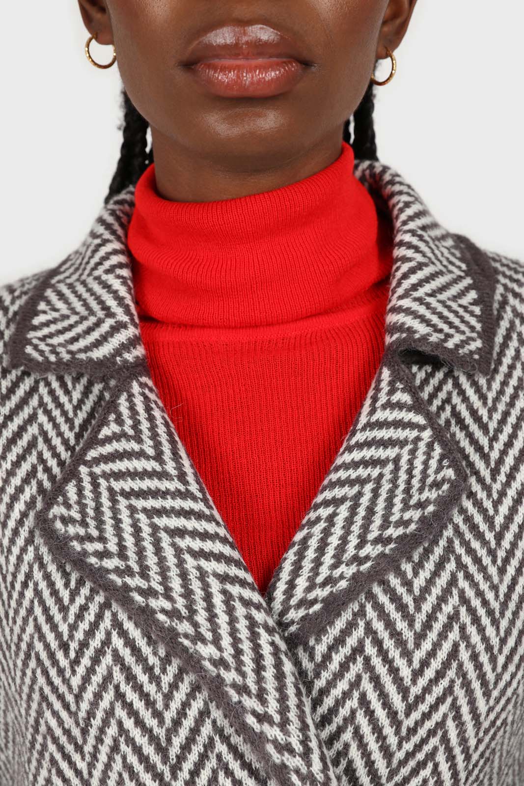 Charcoal herringbone alpaca wool blend cardigan_4