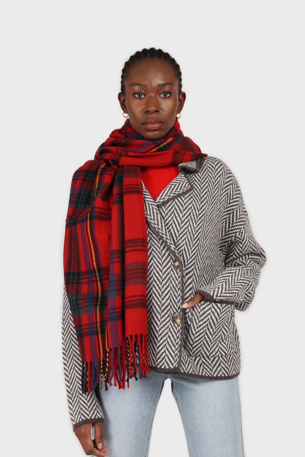 Charcoal herringbone alpaca wool blend cardigan_5