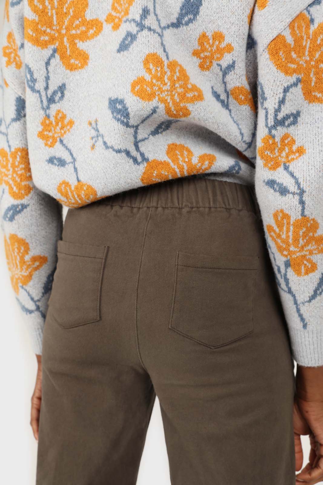 Khaki straight thick loose fit trousers_4