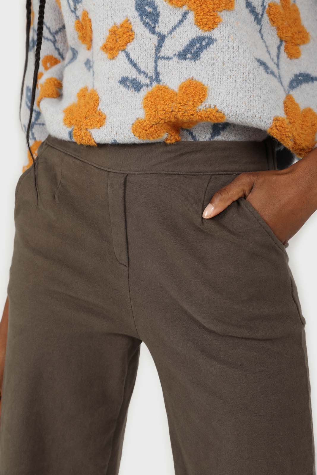 Khaki straight thick loose fit trousers_2