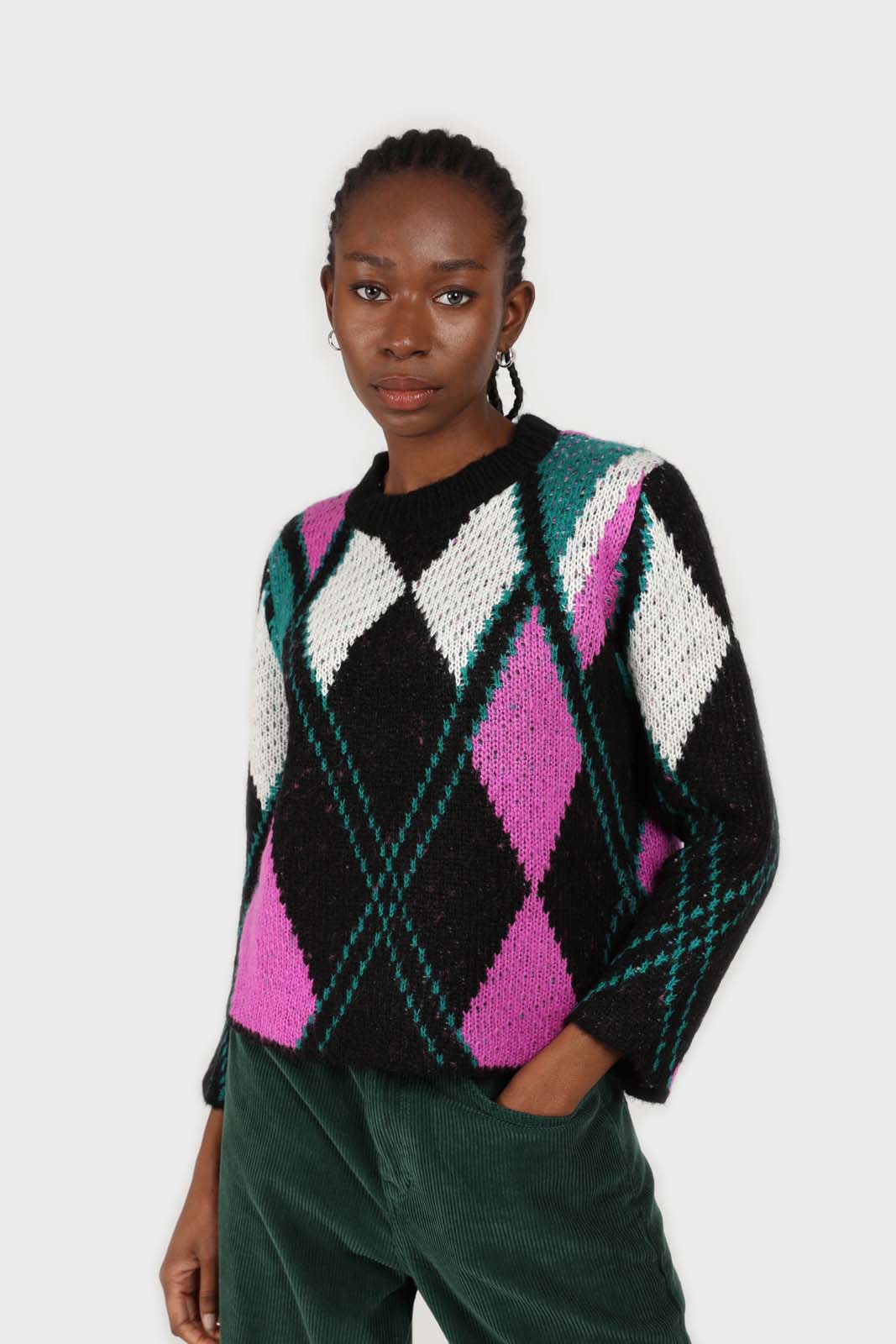 Black and purple diamond intarsia knit jumper_3