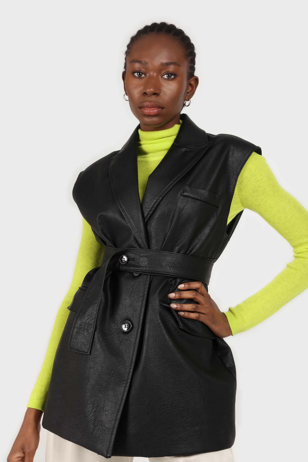 Bright green wool blend turtleneck top_5