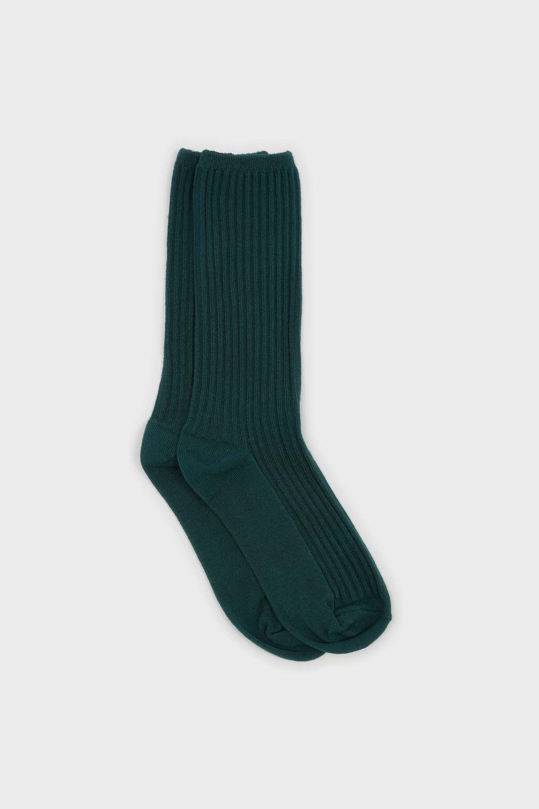Dark green long ribbed socks_1