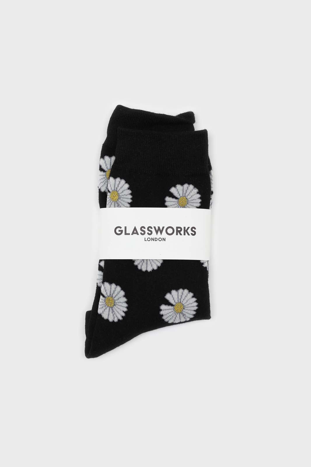 Black and ivory daisy print socks_3