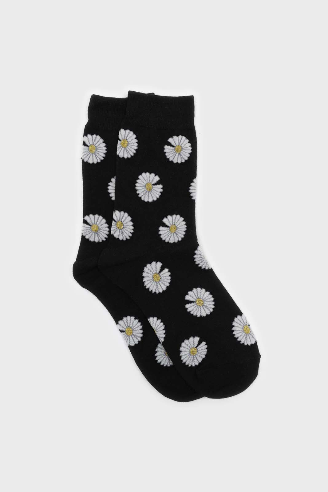 Black and ivory daisy print socks_1