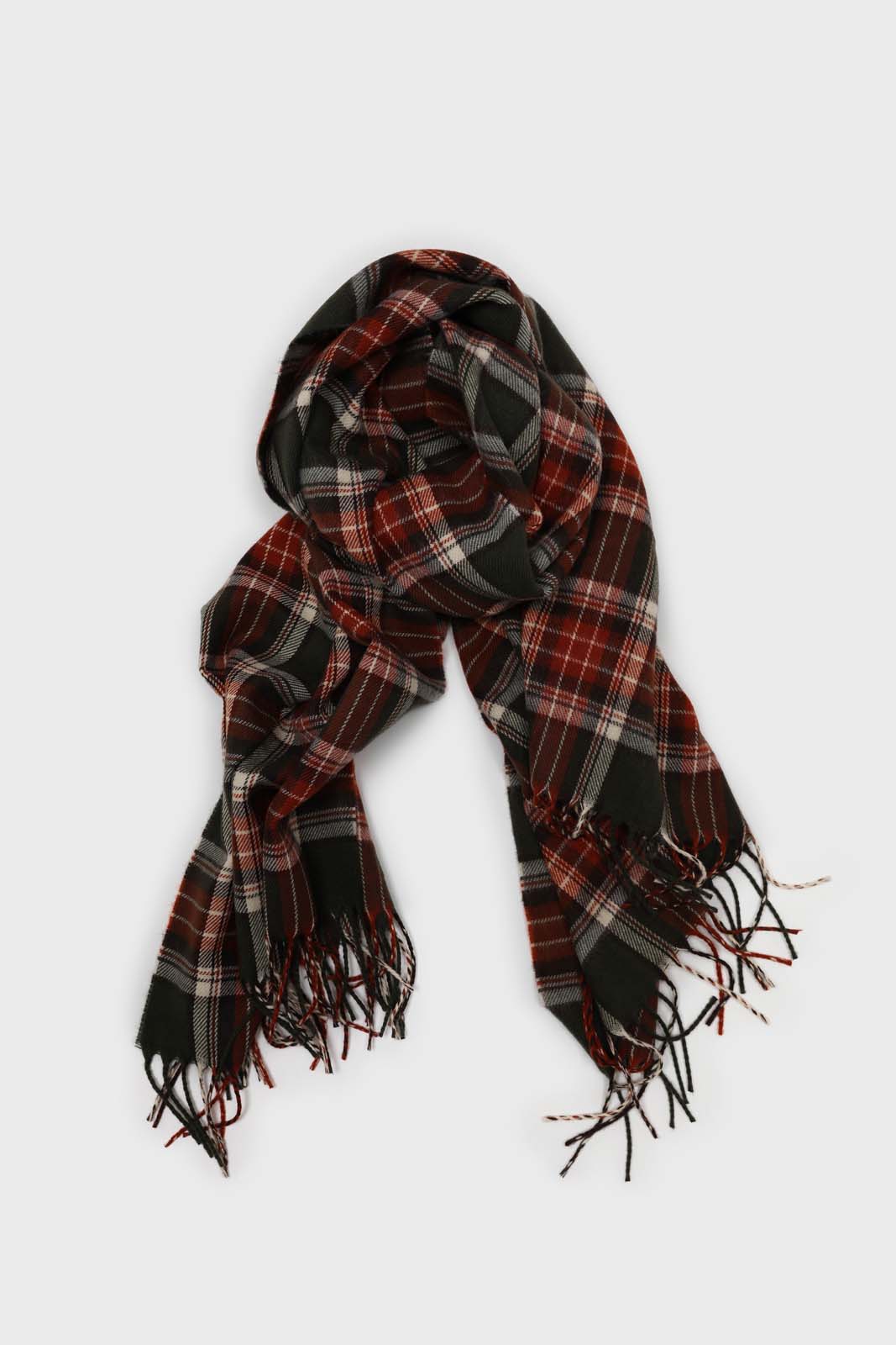 Khaki and orange classic plaid scarf_4