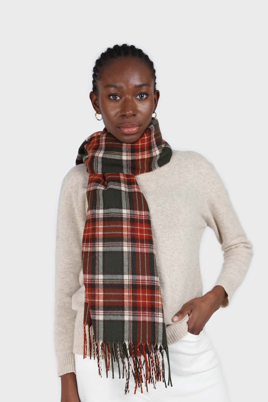 Khaki and orange classic plaid scarf_2
