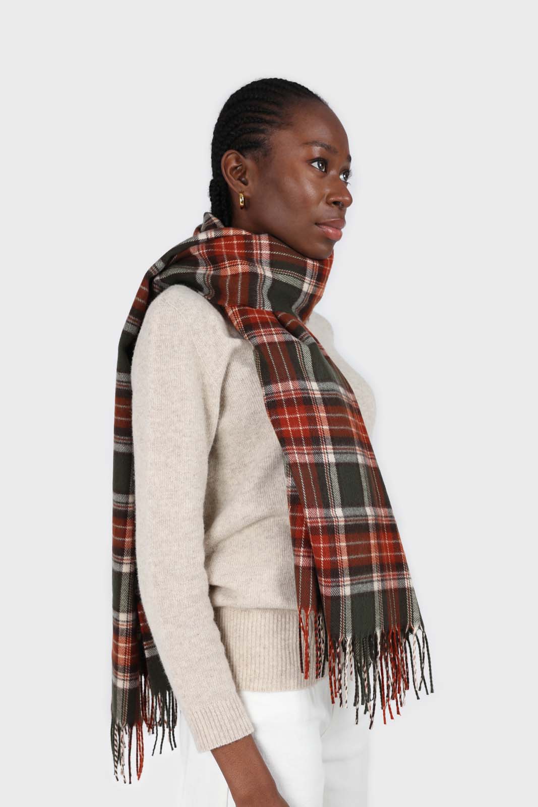 Khaki and orange classic plaid scarf_3