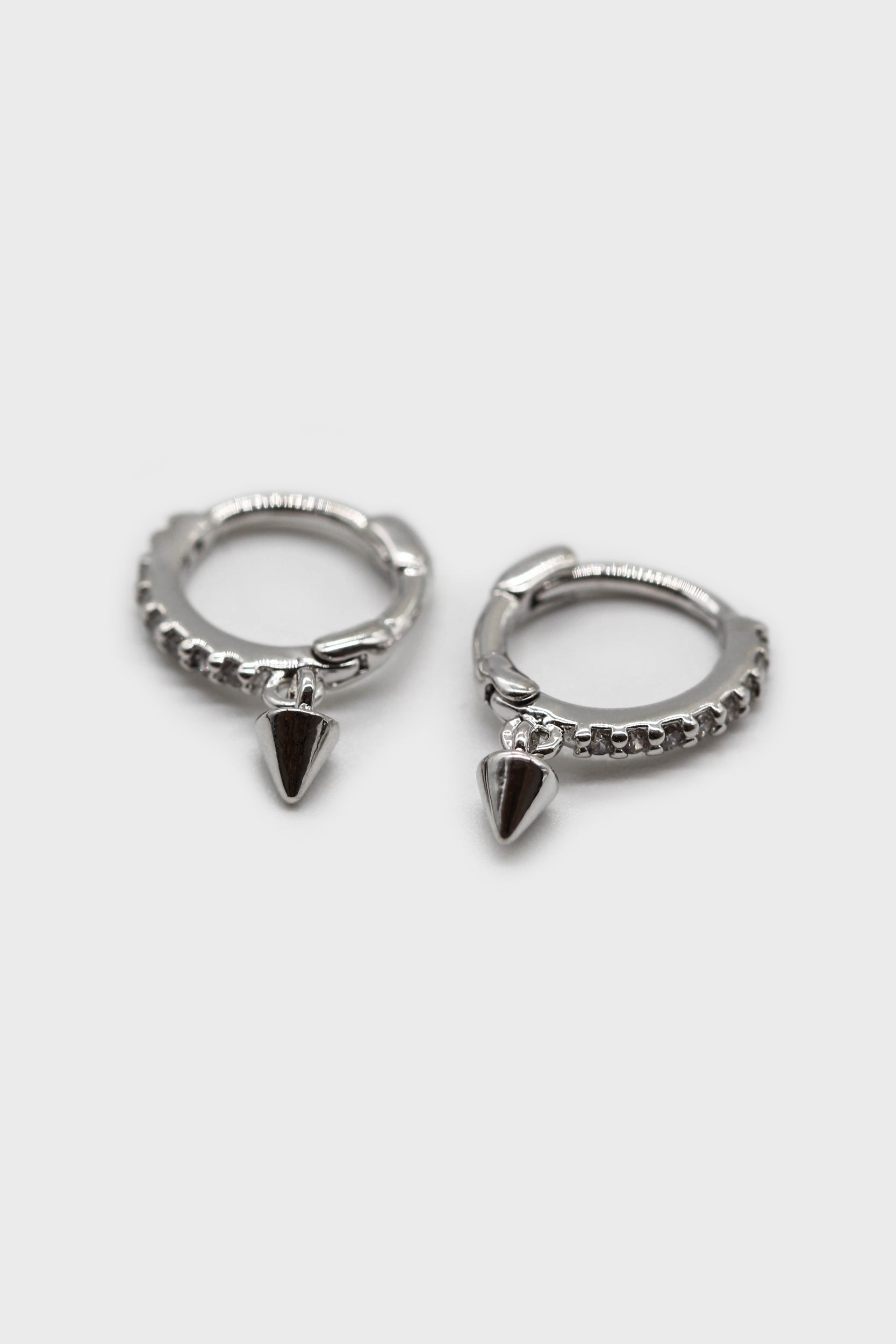 Silver pave dangling spike huggie earrings - 7mm_1