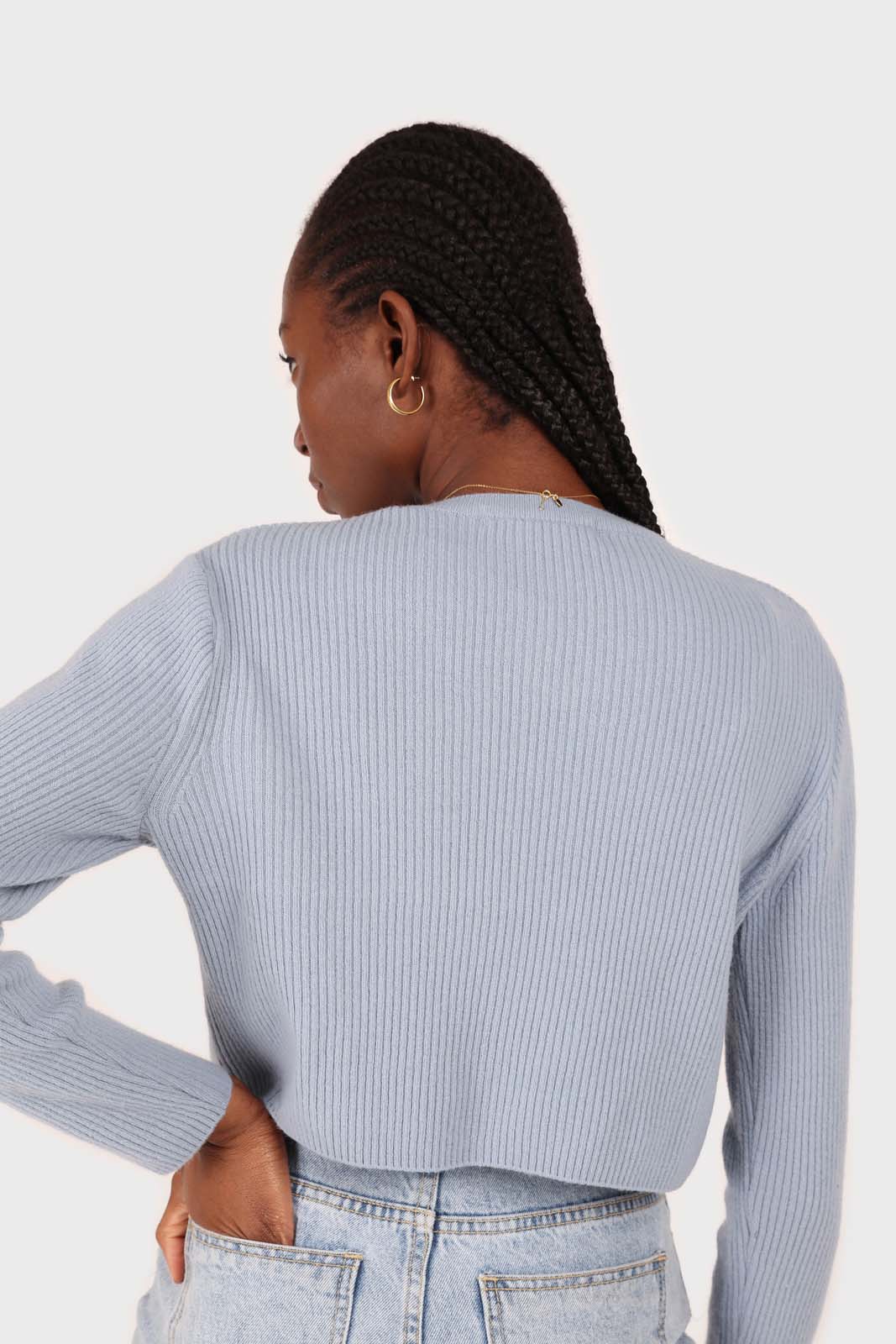 Blue cashmere-wool blend cropped knit top_4