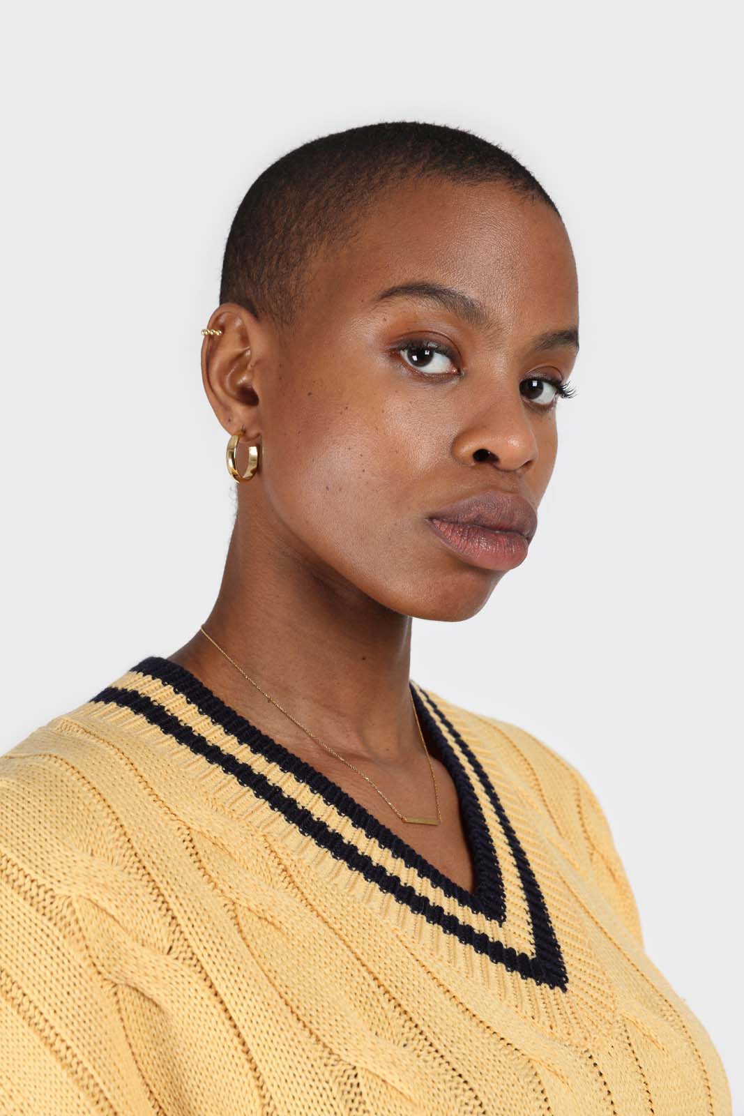 Yellow and black varsity trim cableknit vest_5