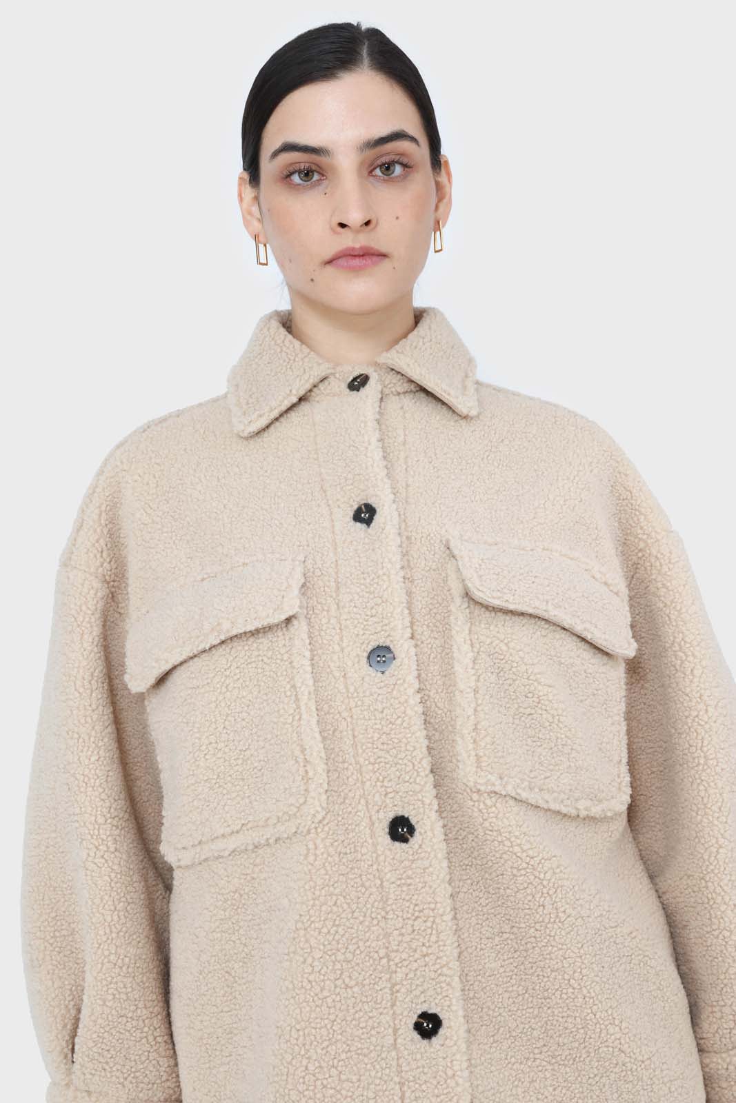 Beige teddy oversized shirt jacket_5