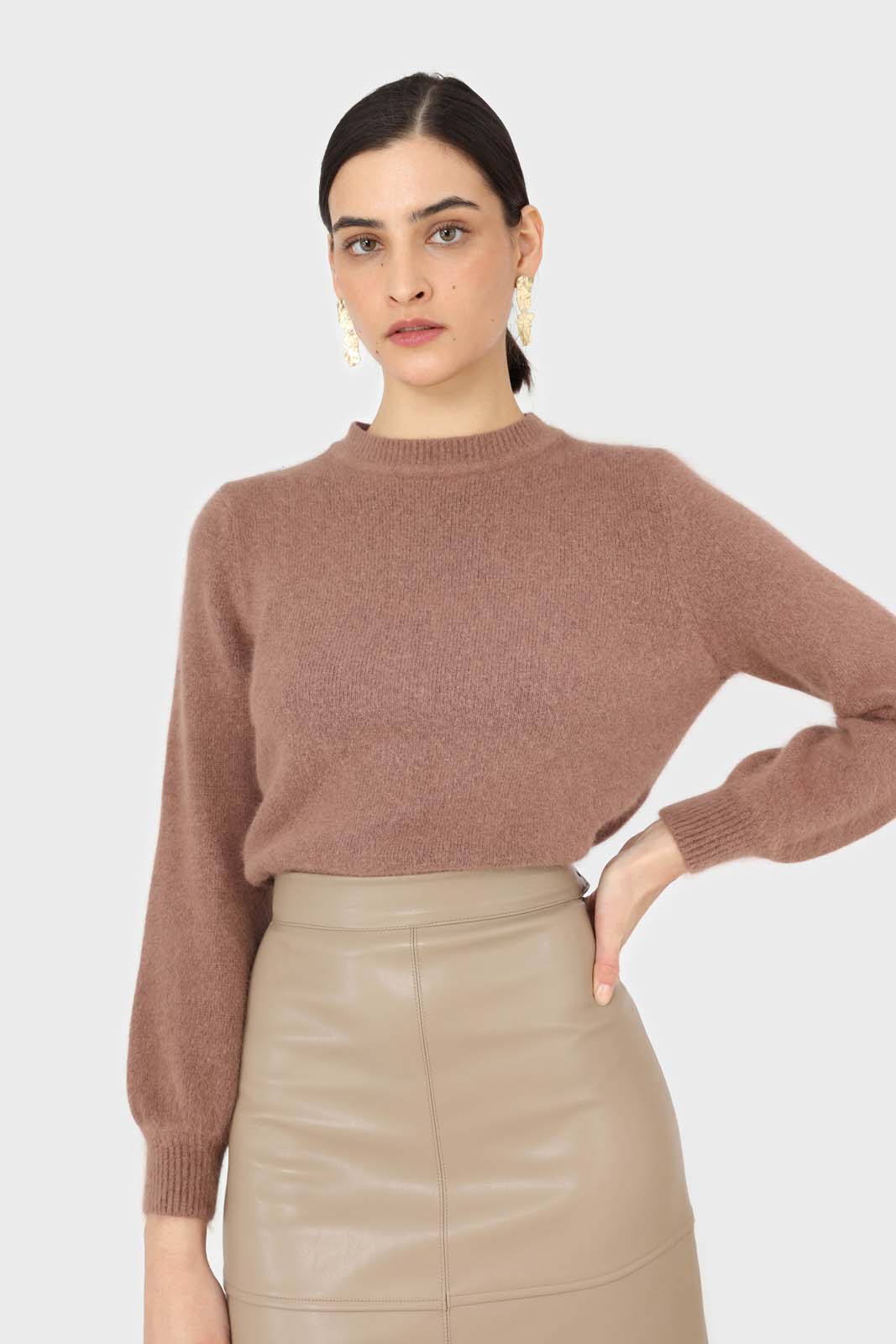 Brown pink balloon sleeve angora jumper_2