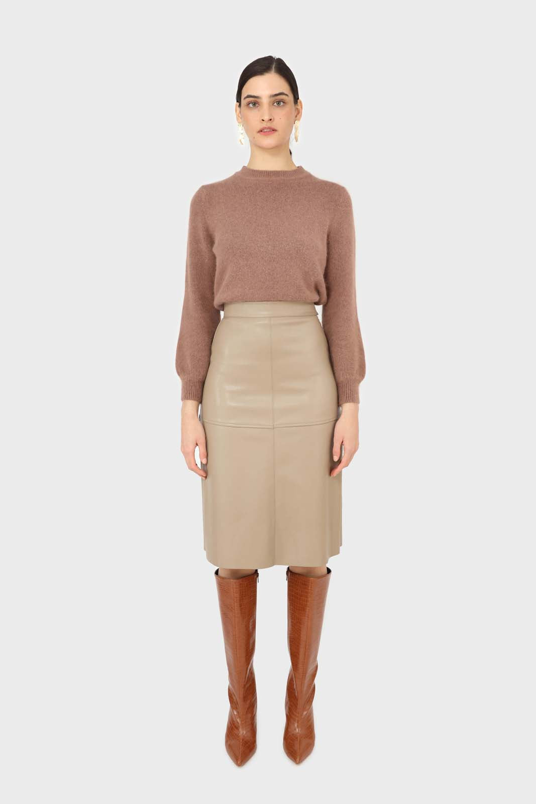Brown pink balloon sleeve angora jumper_4