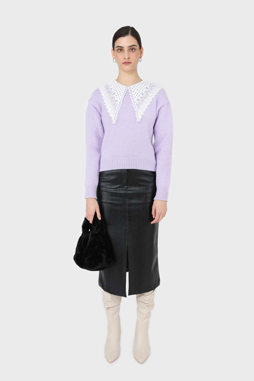 Lilac large lace collar knit top_3