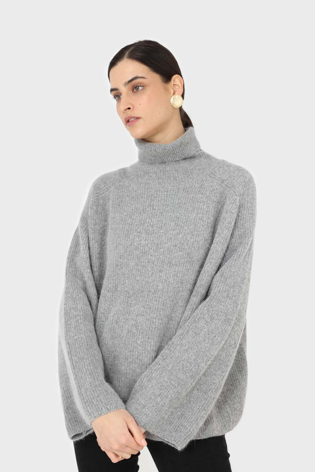 Charcoal ribbed angora wide fit turtleneck jumper_4