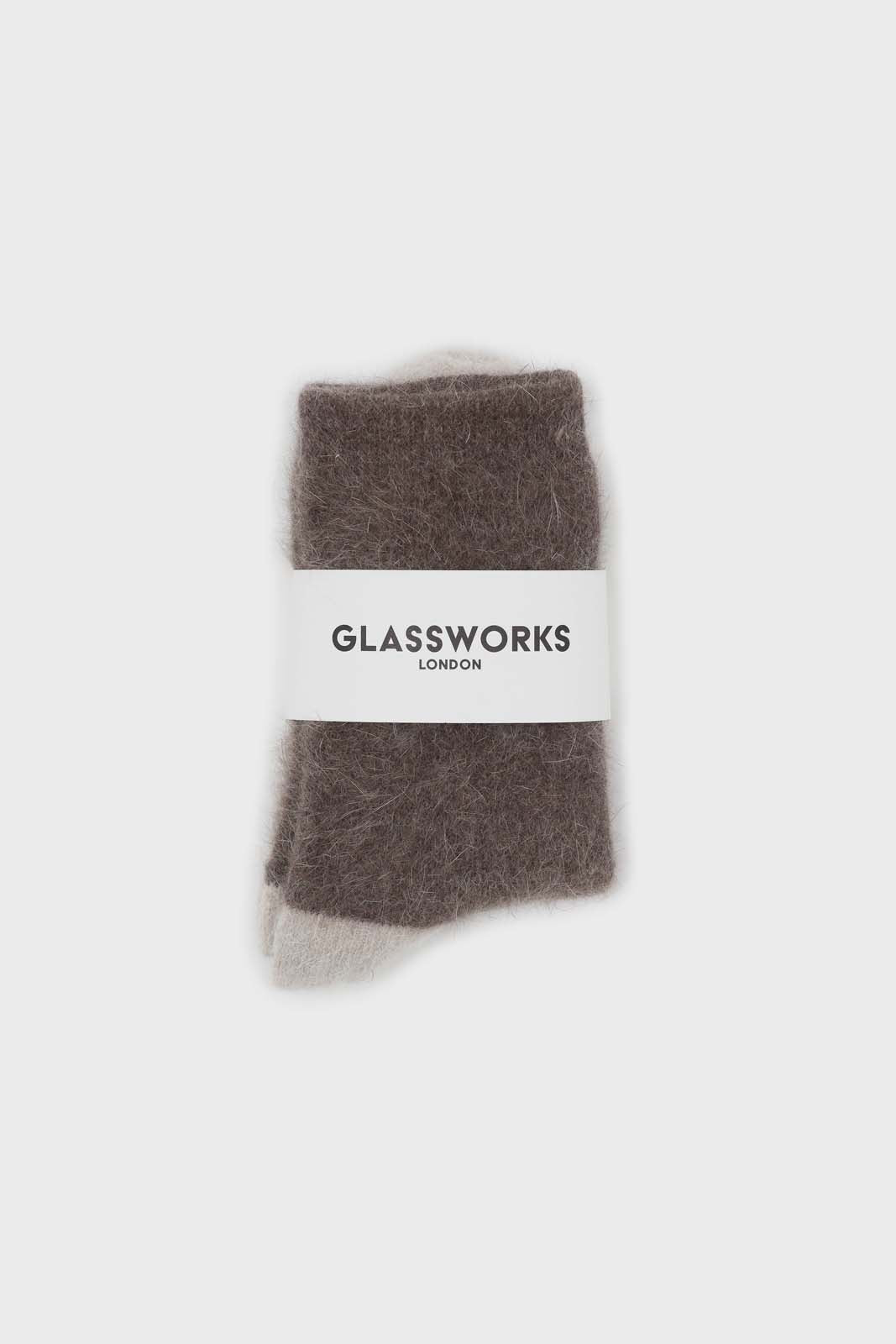 Brown and beige furry color block angora socks_3