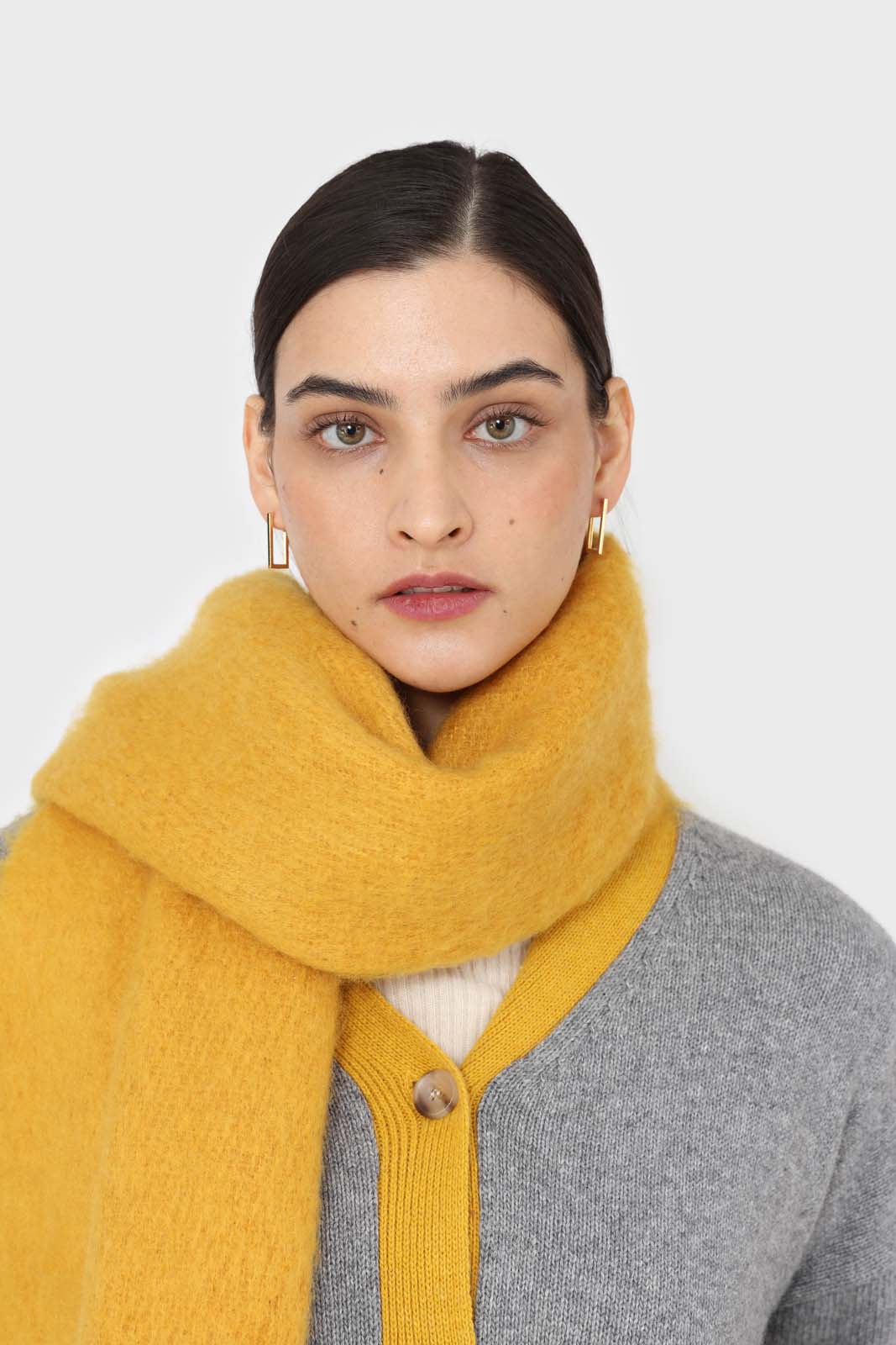 Mustard fuzzy thick scarf - 826_5