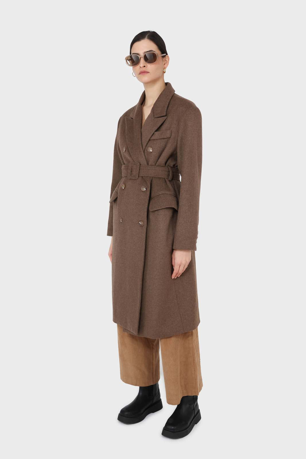 Brown double breasted wool blend coat_7