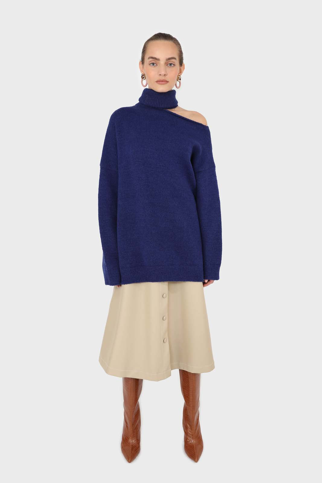 Cobalt blue slit neck turtleneck jumper_2