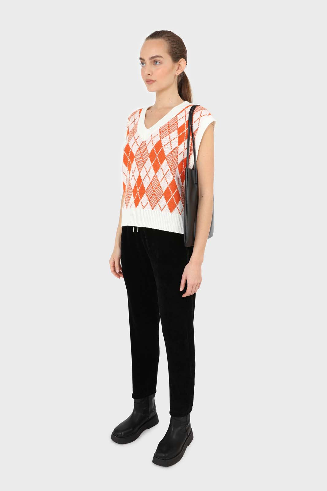 Ivory and orange bright argyle knit vest_3