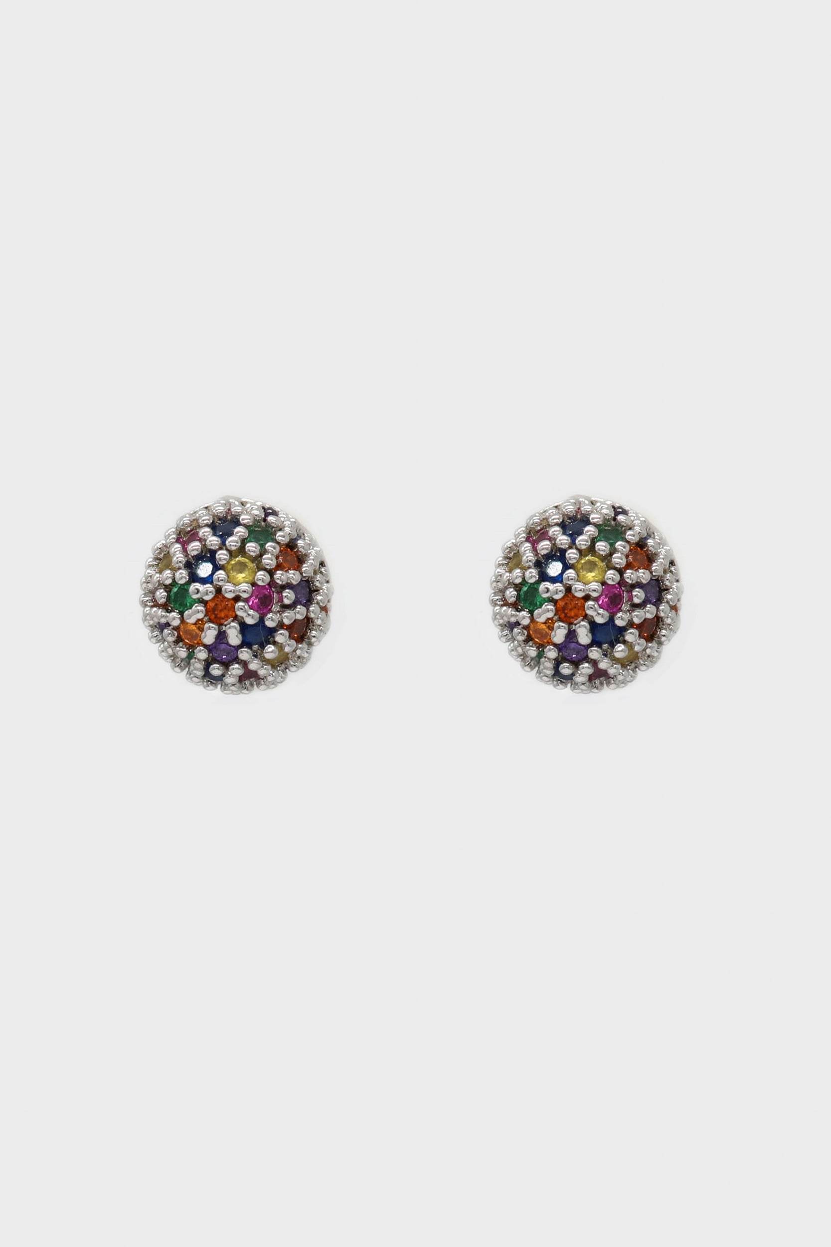 Silver rainbow stone ball stud earrings_4