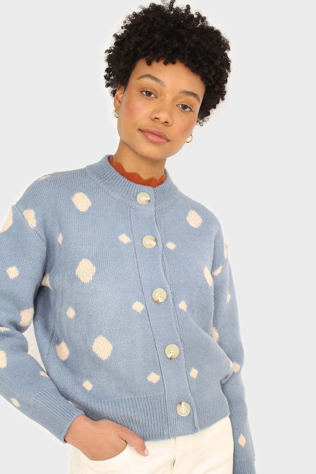 Blue and white dots cardigan_5