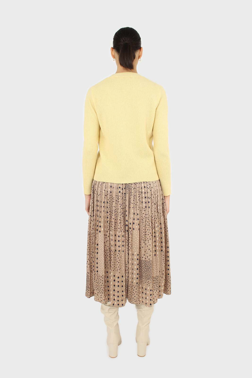 Beige leopard micro pleated satin skirt_5