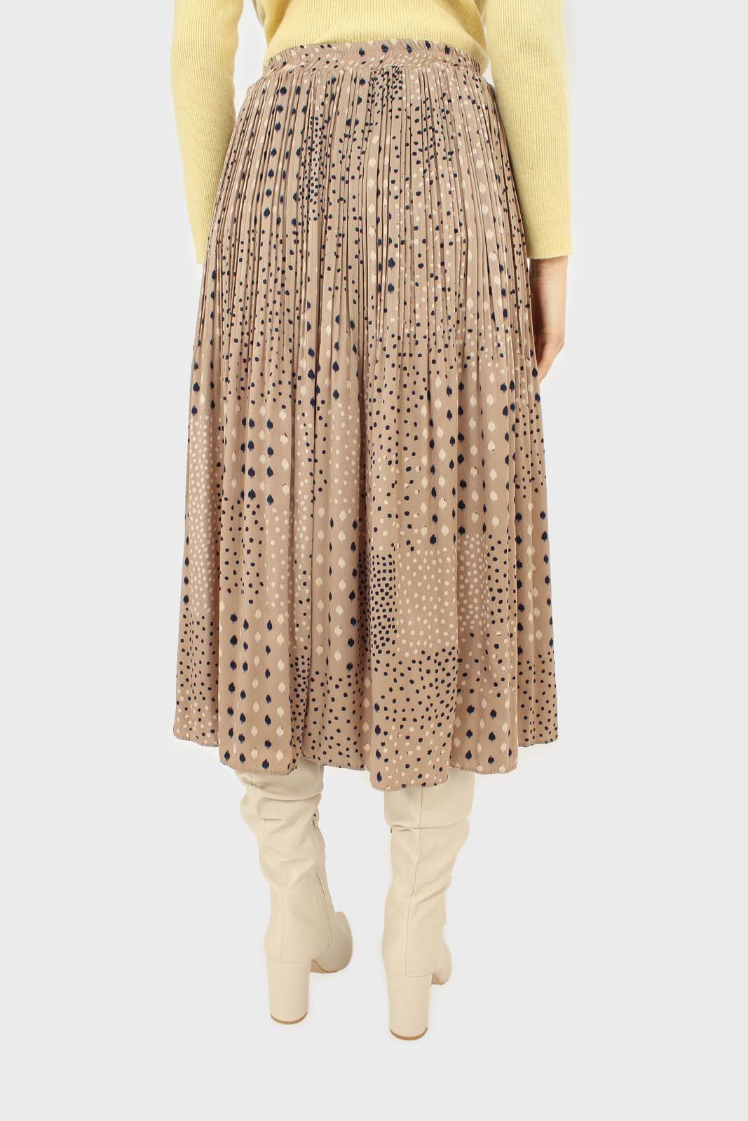 Beige leopard micro pleated satin skirt_6