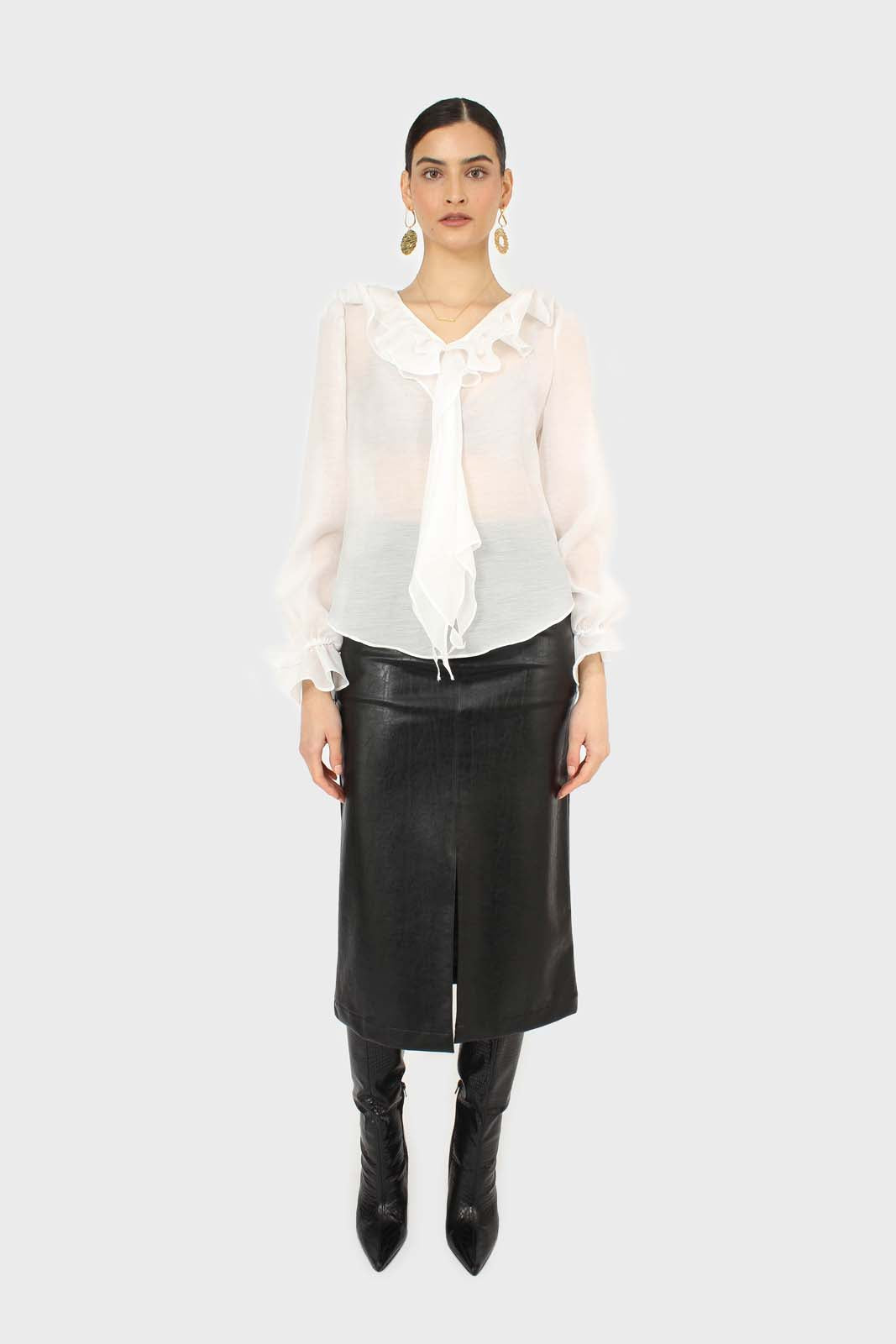 White double ruffle silky blouse_3