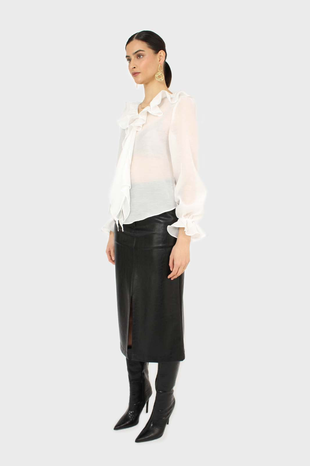 White double ruffle silky blouse_4