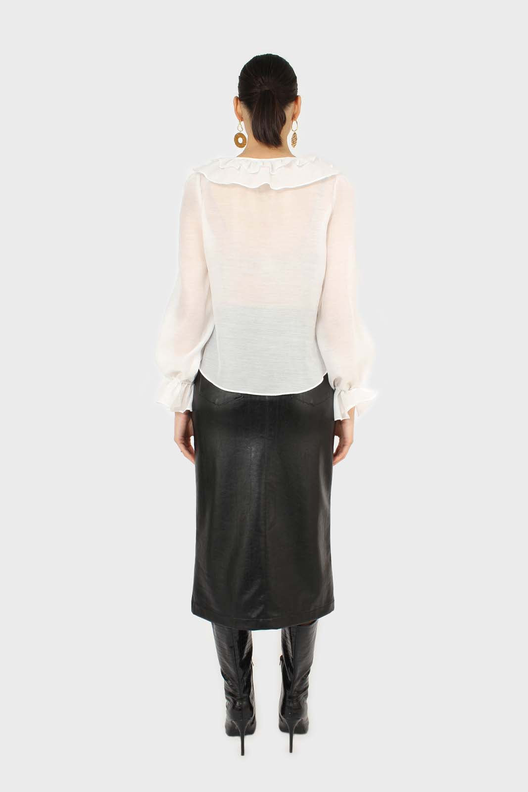 White double ruffle silky blouse_5