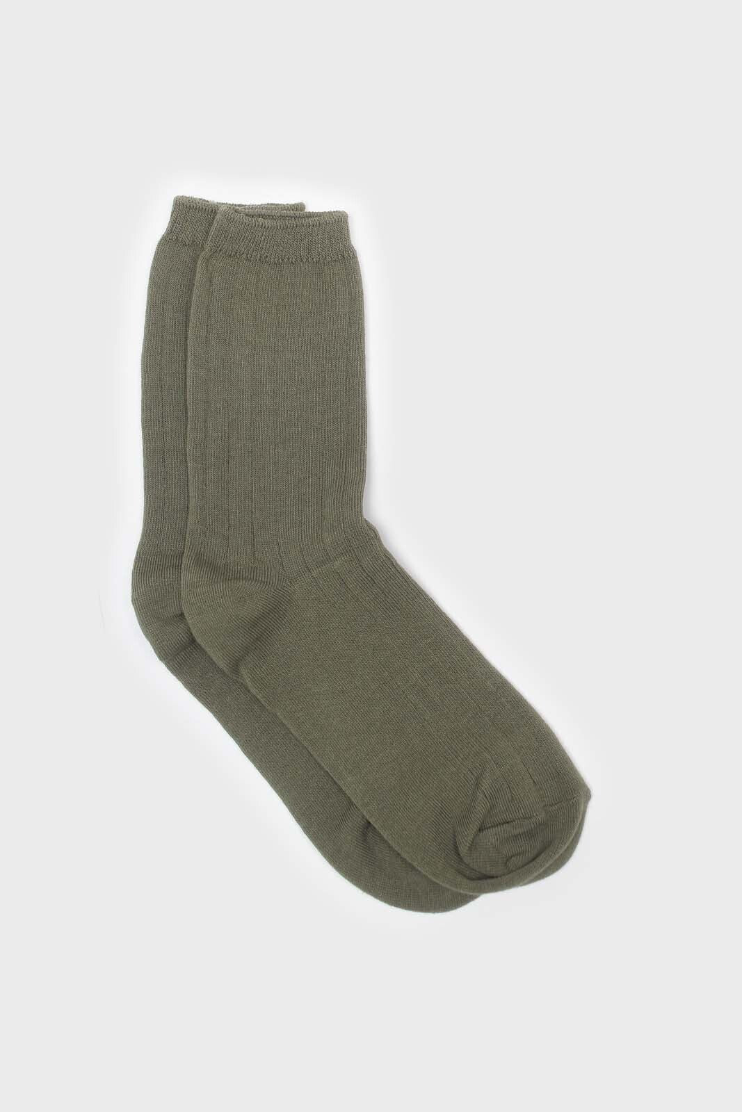 Khaki giant rib socks_1