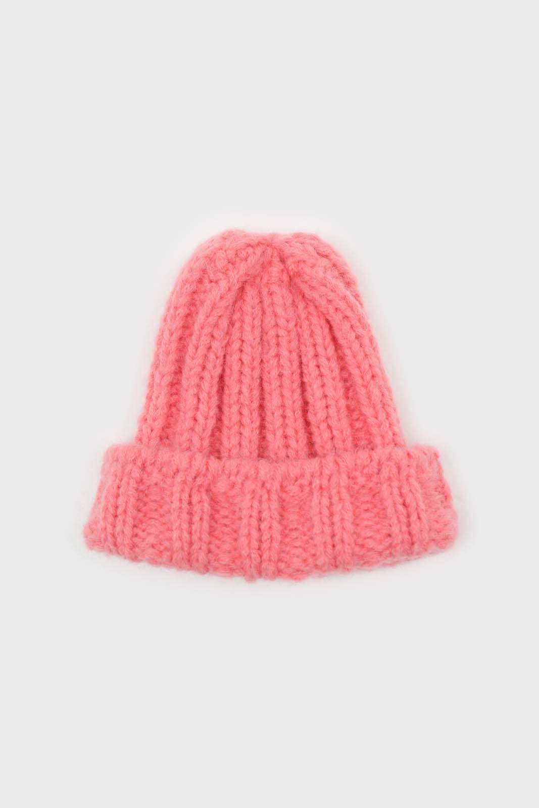 Pink large ribbed wool beanie hat_4